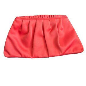 Reiss Coral Pleated Satin Clutch With Teal Lining & Zipper Pocket